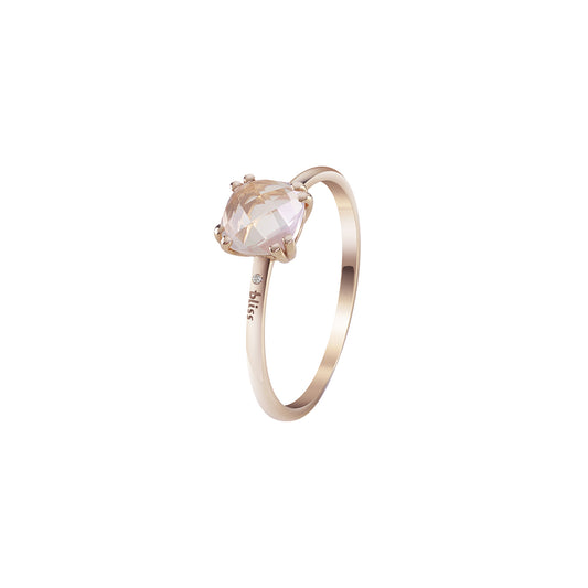 BLISS - Anello in oro rosa 9KT con diamante e quarzo rosa