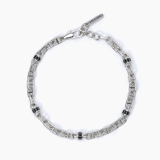 MABINA UOMO - Bracciale maglia rolò con inserti neri