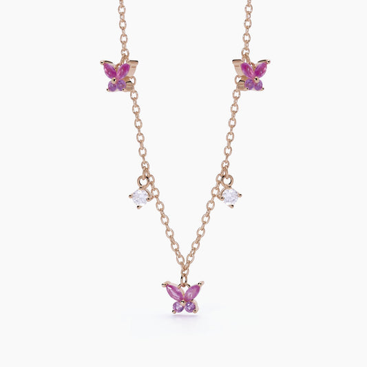 MABINA - Girocollo in argento rosato con zirconi rosa e bianchi SECRET GARDEN