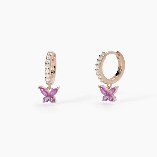 MABINA - Orecchini a cerchio con pendente a forma di farfalla SECRET GARDEN