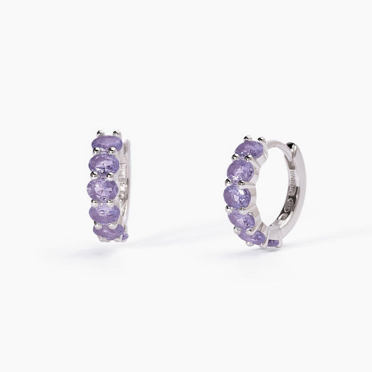 MABINA - Orecchini a cerchio in argento con ametista sintetica o smeraldo sintetico