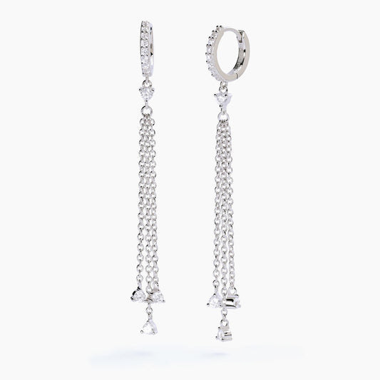 MABINA - Orecchini a cerchio in argento con catenine pendenti