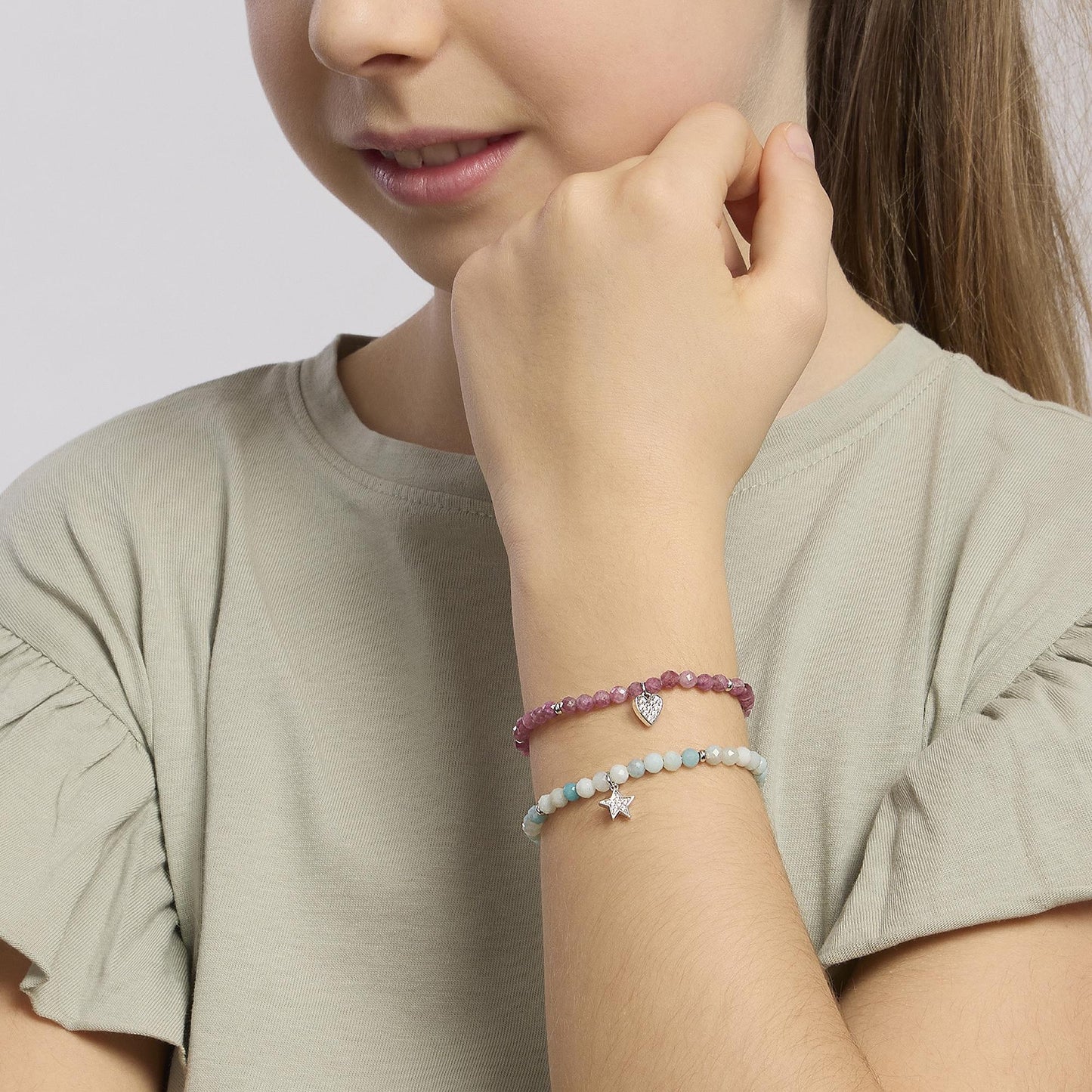 MABINA - Bracciale elastico con tormalina e cuore pendente