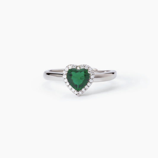 MABINA - Anello con smeraldo sintetico taglio cuore