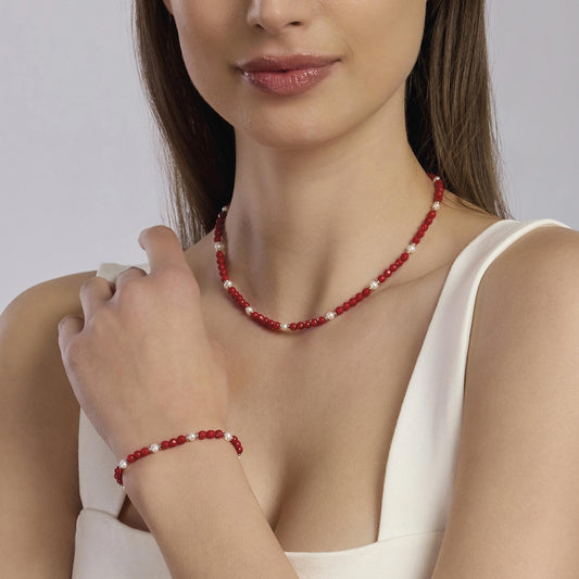 MABINA - Girocollo con corallo bambù e perle