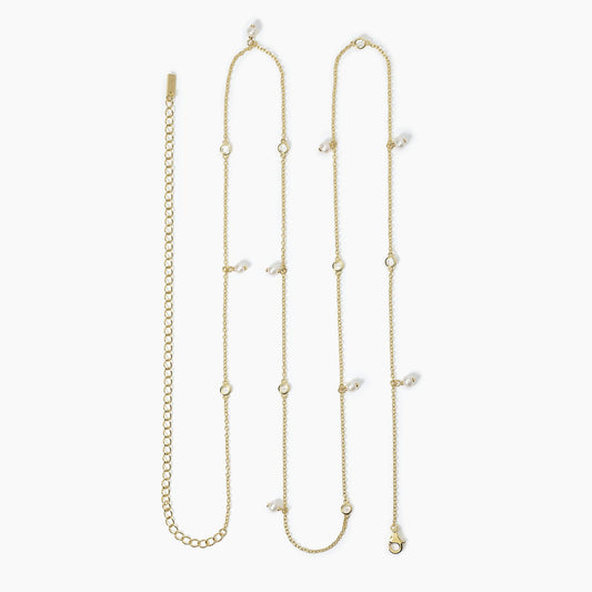 MABINA - Catena girovita in argento placcato oro con perle