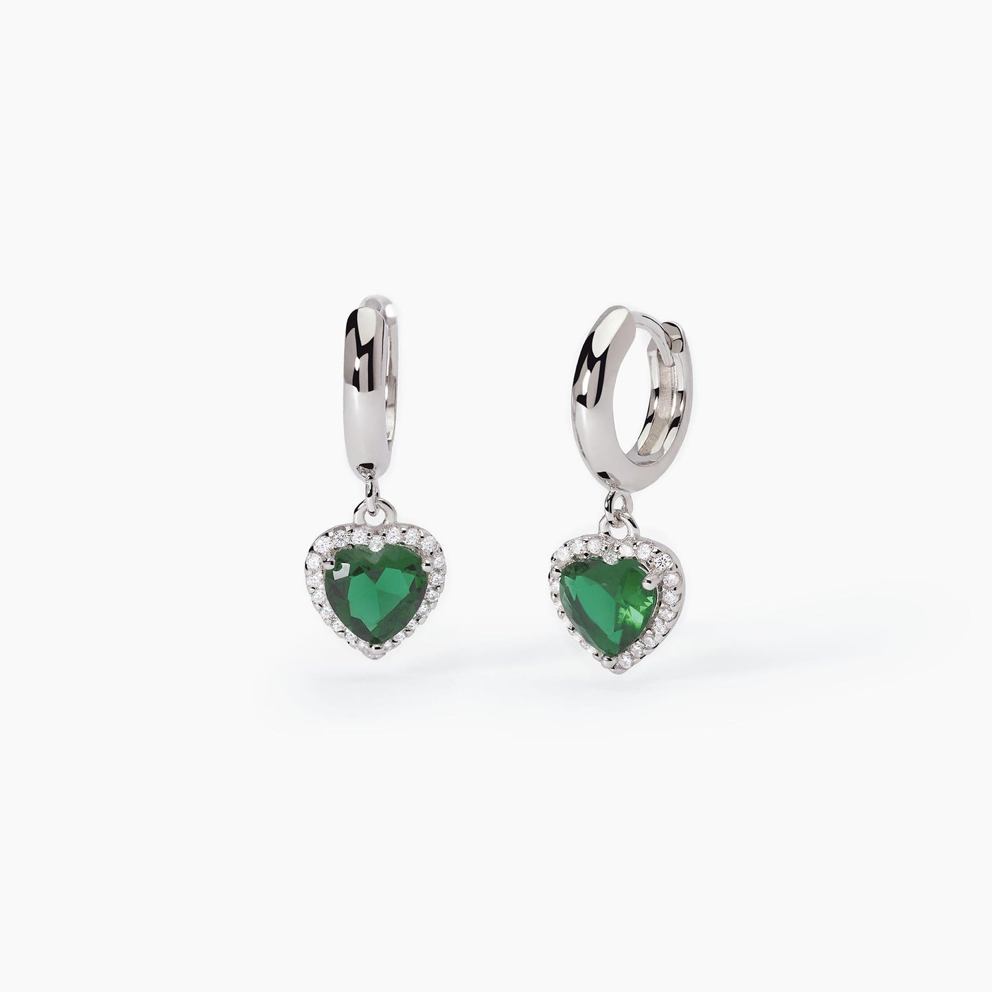 MABINA - Orecchini in argento a cerchio con smeraldi sintetici taglio cuore
