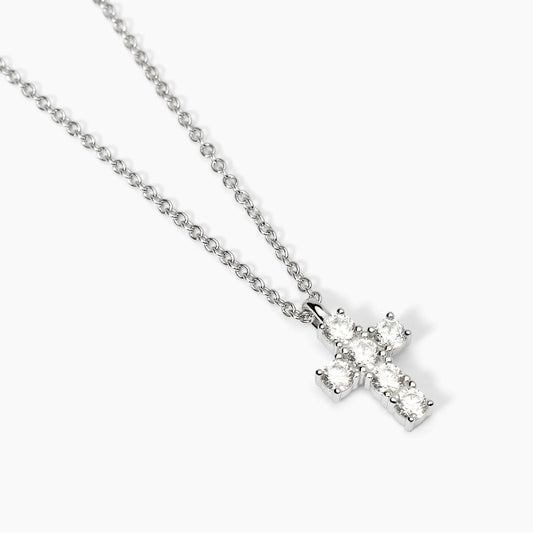 MABINA - Girocollo in argento con ciondolo croce e zirconi