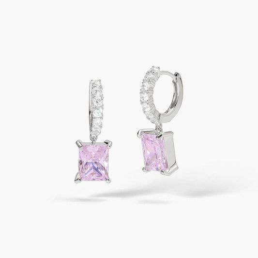 MABINA - Orecchini a cerchio con zircone rosa taglio princess