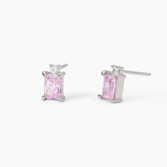 MABINA - Orecchini in argento con zircone rosa taglio princess