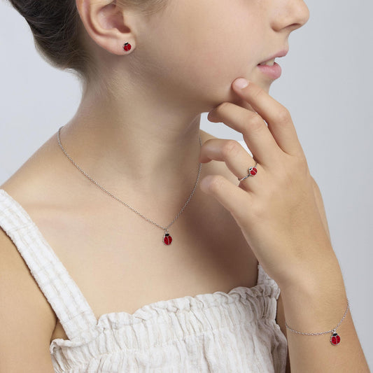 MABINA JUNIOR - Girocollo in argento con coccinella
