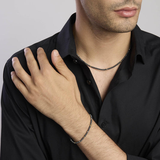 MABINA UOMO - Collana da uomo in argento con ematite e inserti dorati