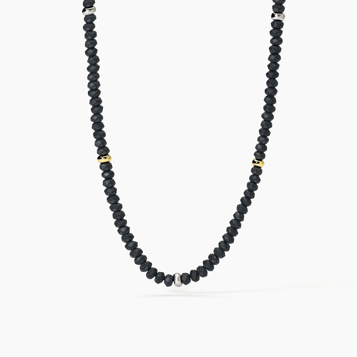 MABINA UOMO - Collana da uomo in argento con ematite e inserti dorati