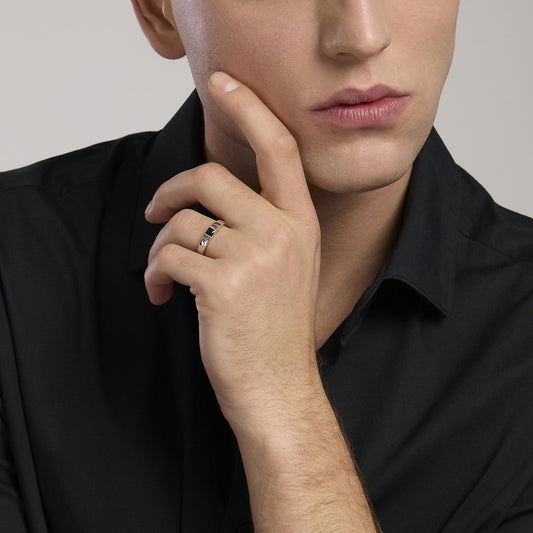 MABINA UOMO - Anello uomo in argento con zircone nero