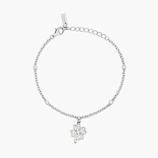 MABINA -  Bracciale in argento con catena e quadrifoglio