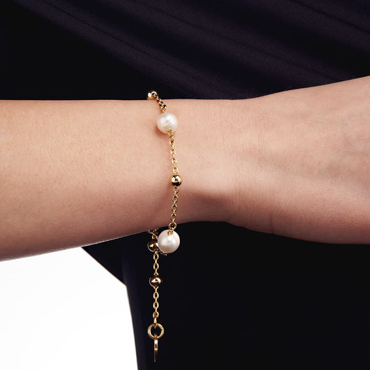 UNOAERRE - Bracciale in bronzo dorato e perle naturali