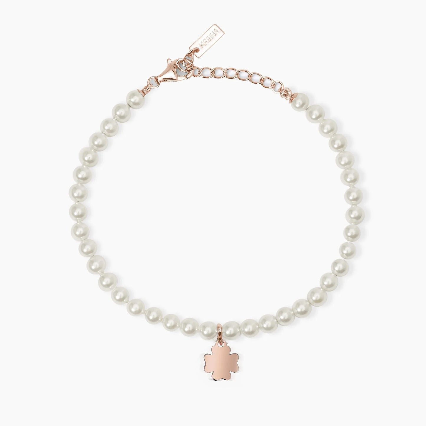 MABINA -Bracciale placcato oro rosa con perle conchiglia e quadrifoglio