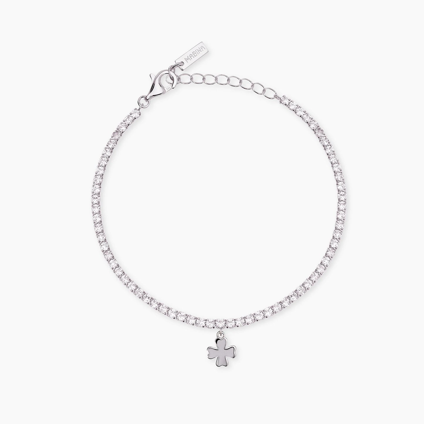 MABINA -Bracciale tennis in argento con ciondolo quadrifoglio