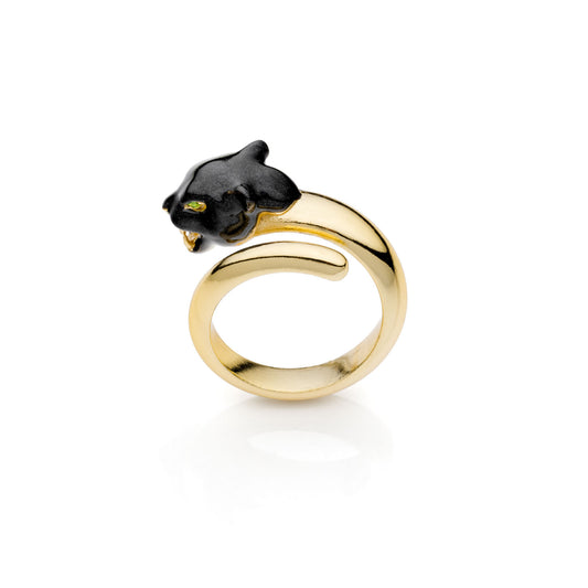 UNOAERRE - Anello dorato con testa di pantera
