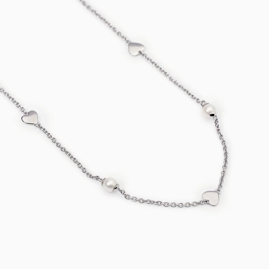MABINA -Girocollo da donna in argento con cuori e perle coltivate