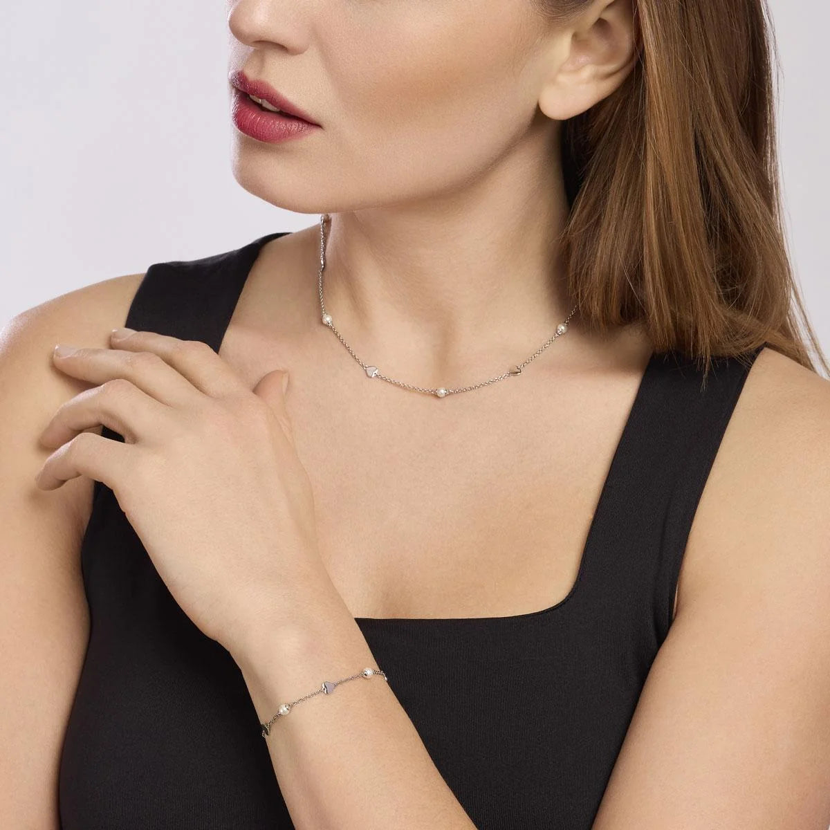 MABINA -Girocollo da donna in argento con cuori e perle coltivate
