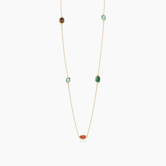 MABINA -Collana in argento dorato con pietre piccole multicolor
