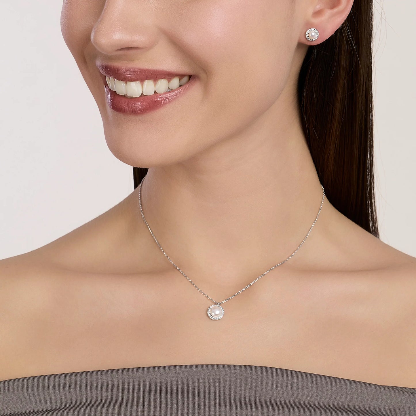 MABINA - Girocollo con cascata di zirconi e perla coltivata
