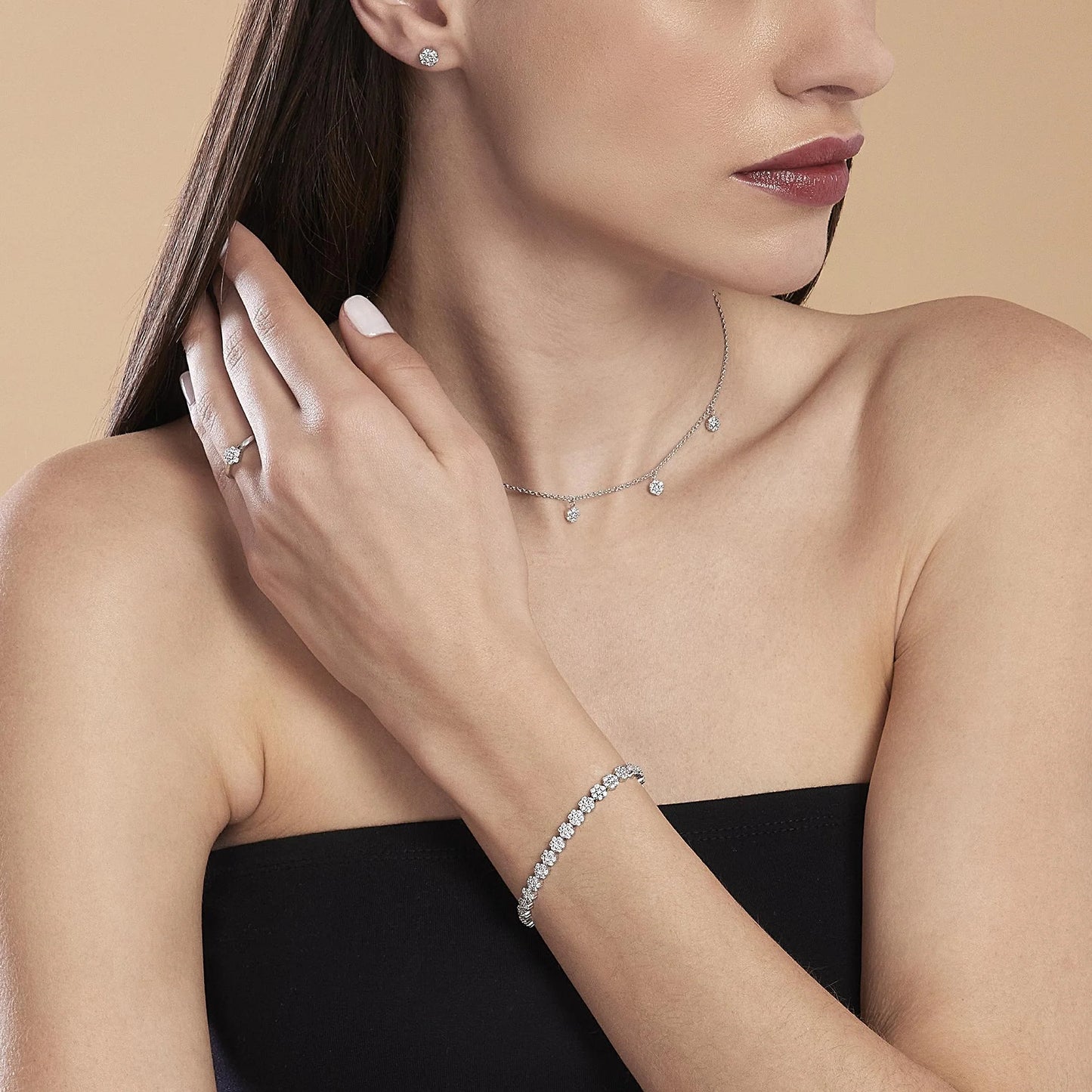 MABINA - Orecchini a fiore in argento con zirconi bianchi