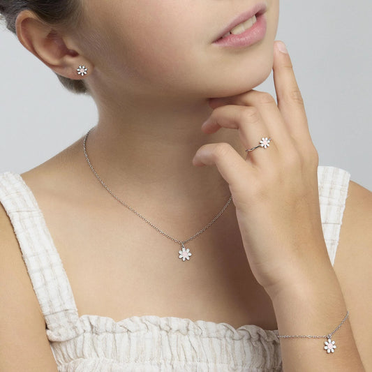 MABINA JUNIOR - Orecchini in argento per bambina con margheritina