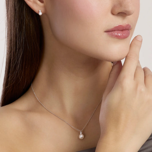 MABINA MY DIAMOND - Orecchini con perle coltivate e diamanti lab-grown 0,045 carati