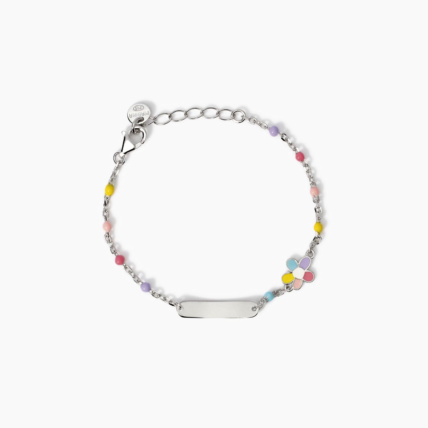 MABINA JUNIOR -Bracciale con targhetta incidibile e fiorellino