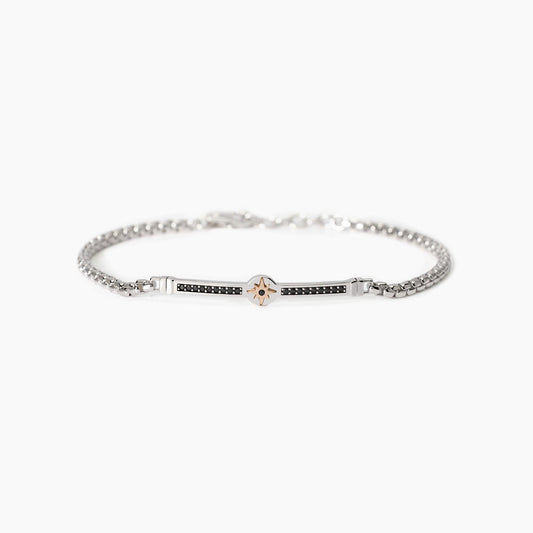 MABINA UOMO - Bracciale con placca centrale rosa dei venti