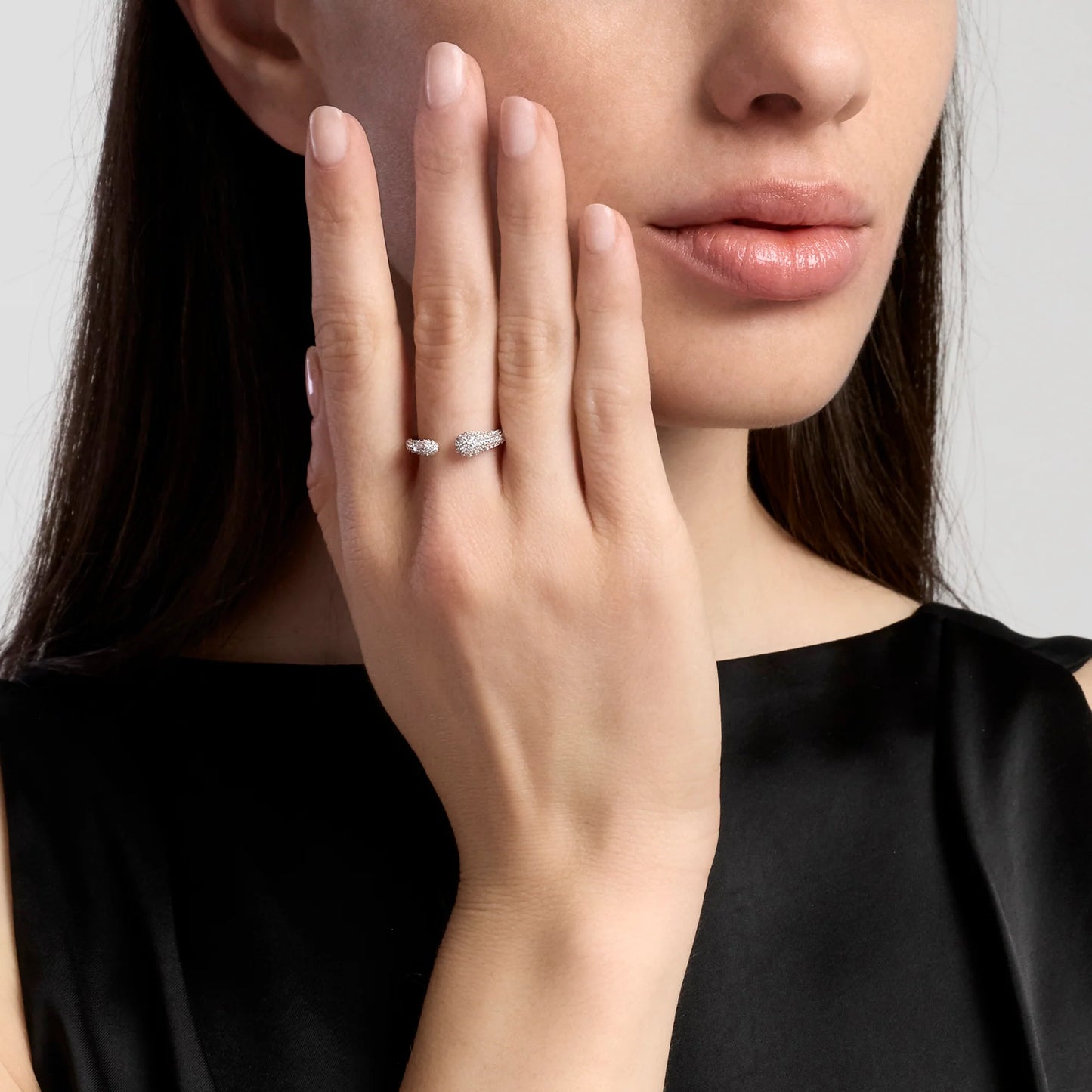 MABINA - Anello aperto in bronzo e argento con zirconi