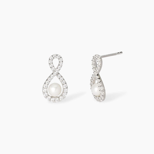MABINA - Orecchini con infinito in zirconi e perle coltivate