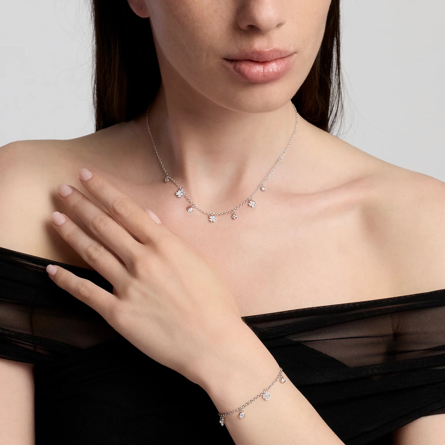 MABINA - Bracciale in bronzo e argento con ciondoli quadrifoglio