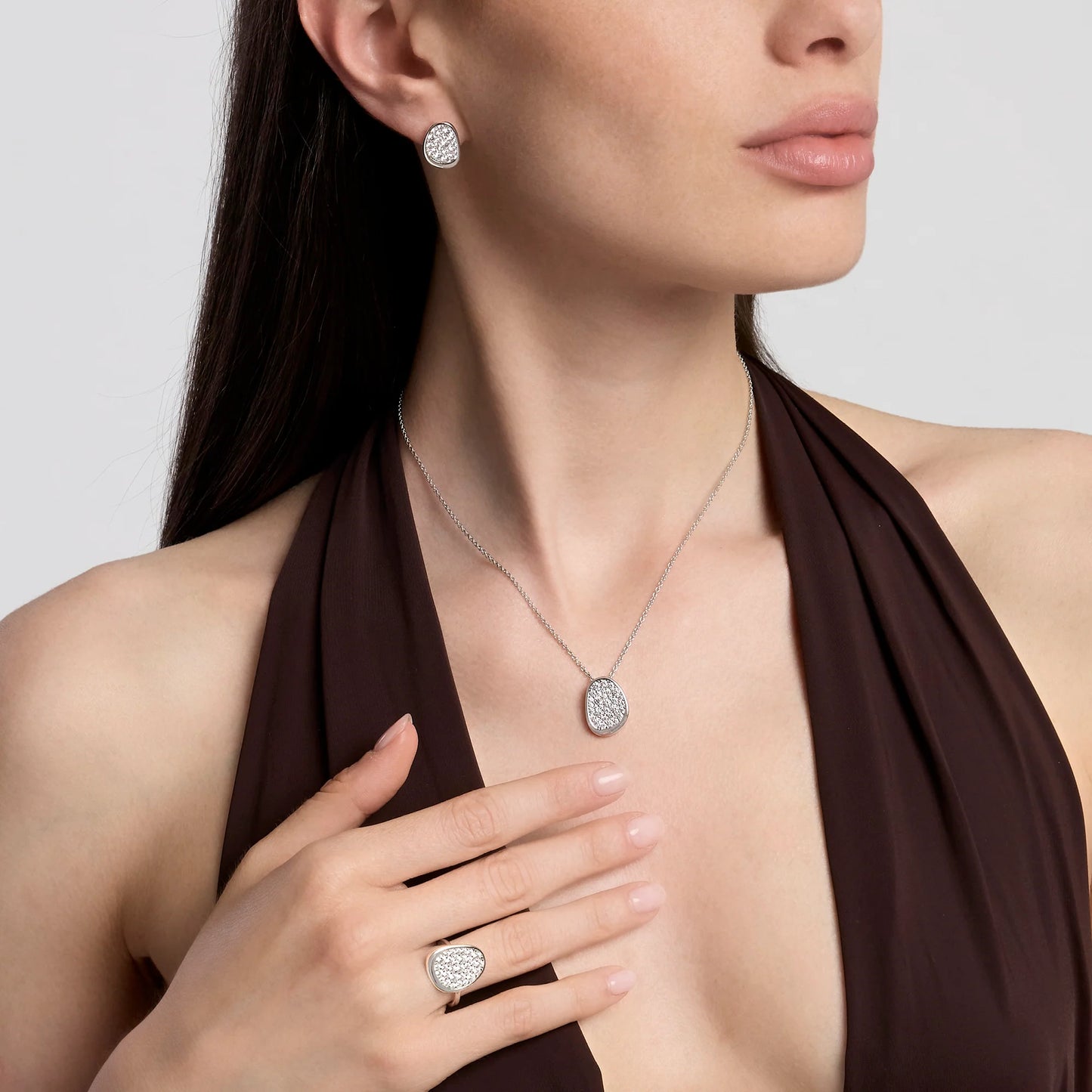 MABINA - Orecchini a lobo in bronzo e argento con zirconi