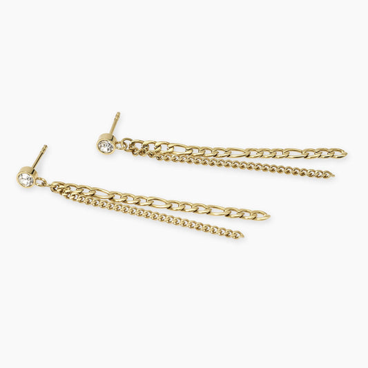 KIDULT -Orecchini dorati con cristallo e catene