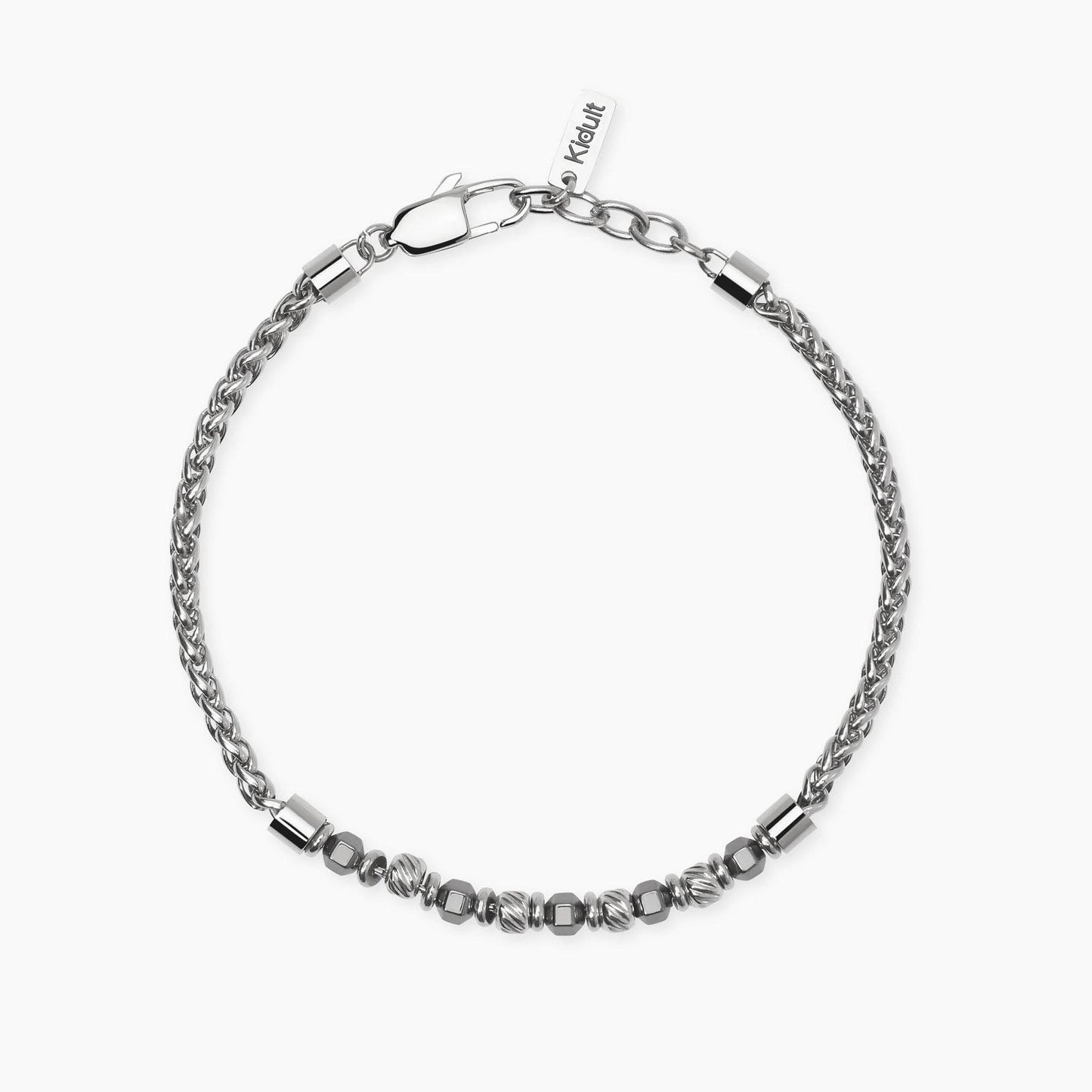 KIDULT -Bracciale uomo con catena spiga in acciaio ed ematite