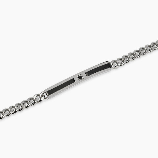 KIDULT - Bracciale con catena e piastra nera con cristallo