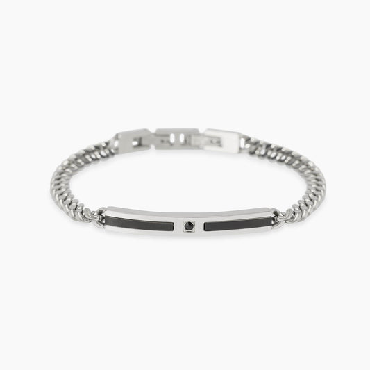 KIDULT - Bracciale con catena e piastra nera con cristallo