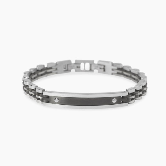 KIDULT -Bracciale nero con piastra e inserti in gunmetal