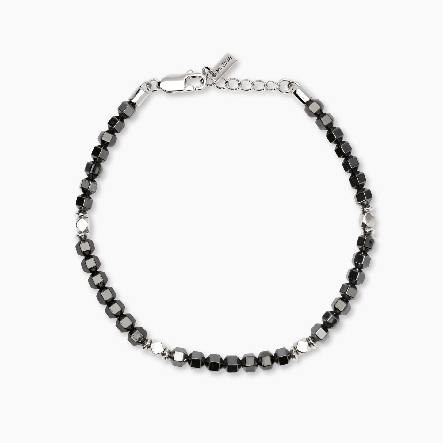MABINA UOMO - Bracciale regolabile da uomo in argento e ematite