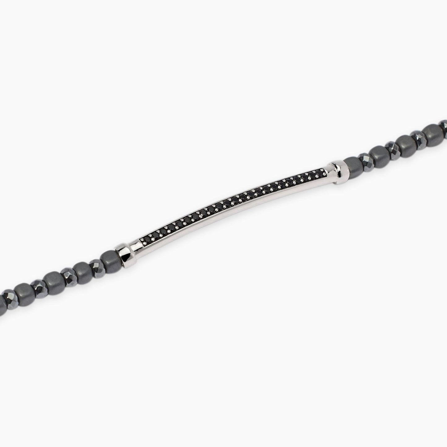 MABINA UOMO - Bracciale con ematite grigia e piastra in zirconi