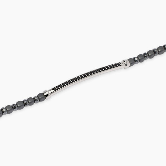 MABINA UOMO - Bracciale con ematite grigia e piastra in zirconi