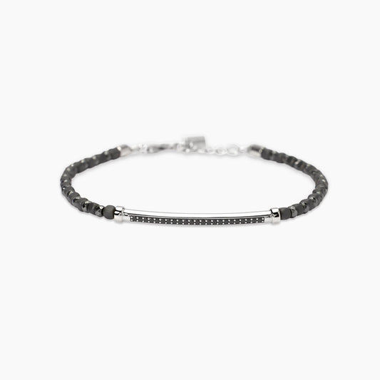 MABINA UOMO - Bracciale con ematite grigia e piastra in zirconi