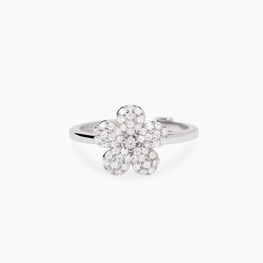 MABINA - Anello con fiore in zirconi bianchi