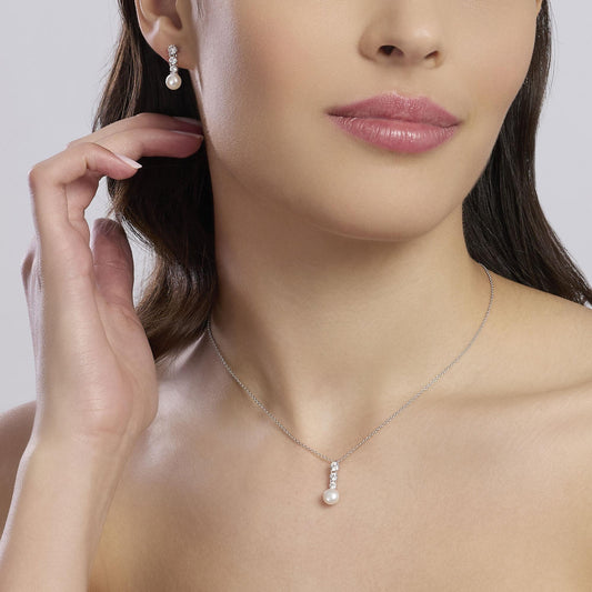 MABINA - Girocollo con zirconi e perla coltivata JULIETTE