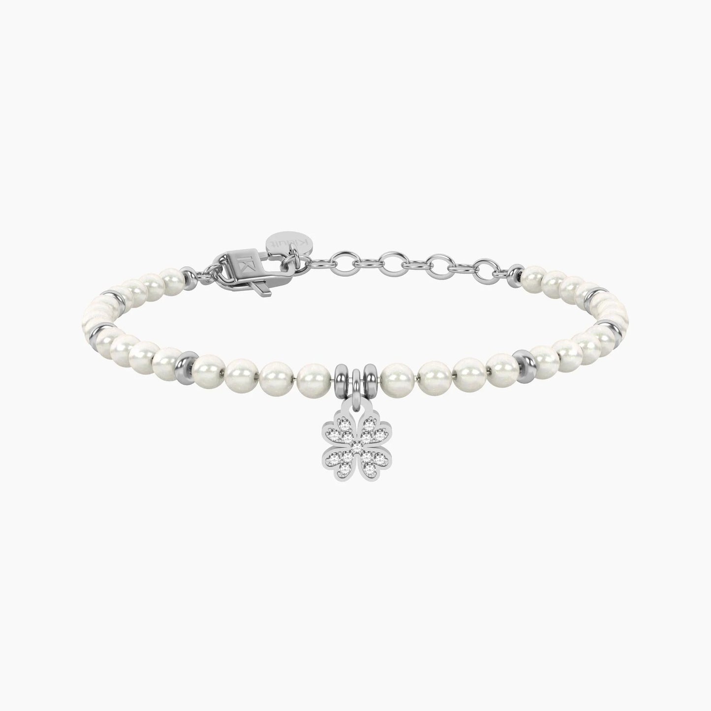 KIDULT - Bracciale con perle e quadrifoglio o cuore