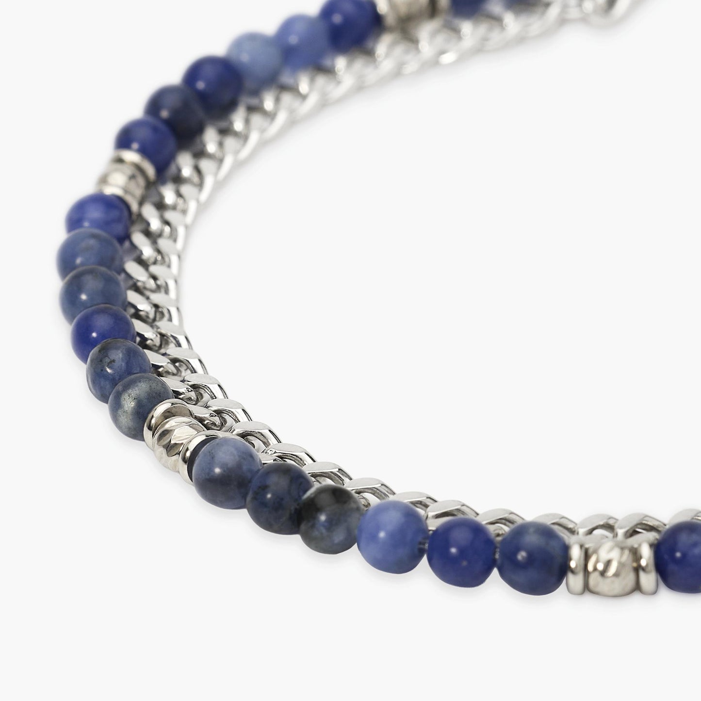 KIDULT -Bracciale uomo con con catena groumette e sfere diamantate e sodalite blu