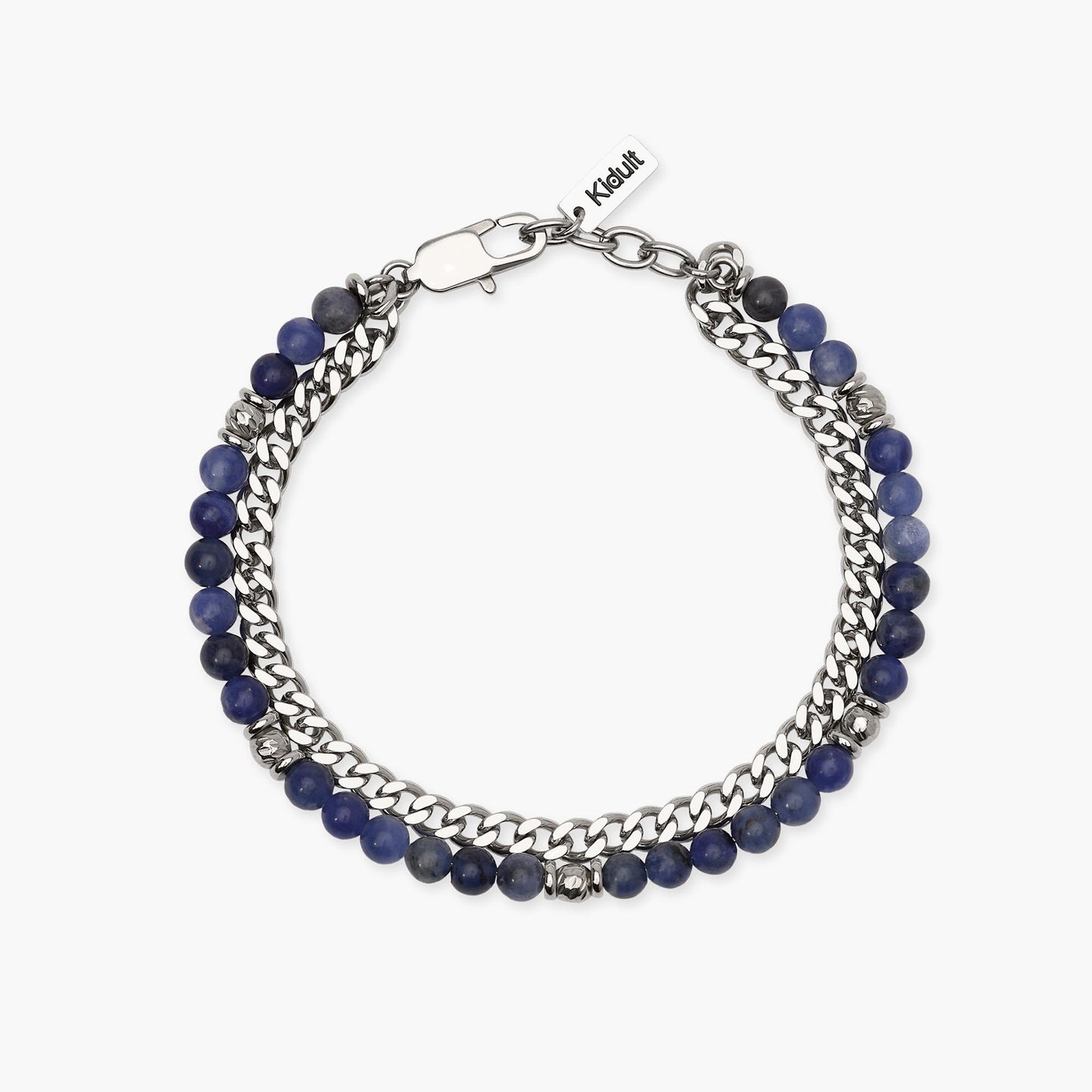 KIDULT -Bracciale uomo con con catena groumette e sfere diamantate e sodalite blu